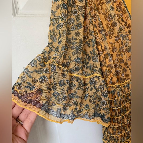 Max Studio Flowy Floral Boho Bell Sleeve Dress with Ruching on Waist - Picture 6 of 6